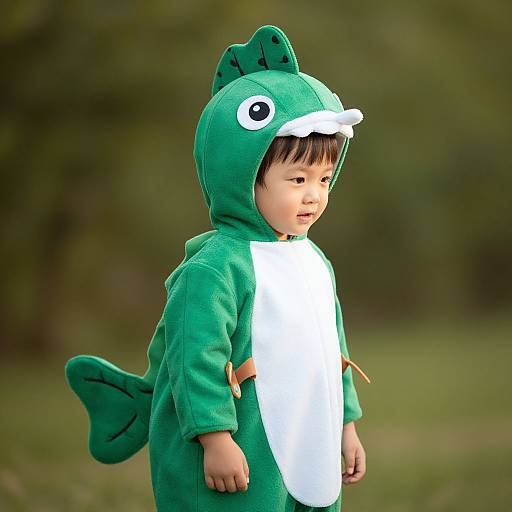 Young Boy in Green Fish Costume