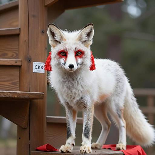 White Fox on Wooden Spiral Staircase