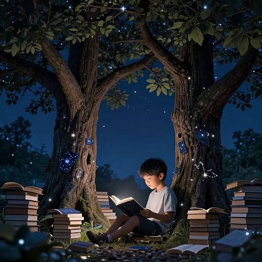 Starlit Reader's Magical Book Garden