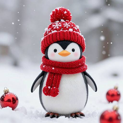 Cozy Penguin in Festive Winter Wear