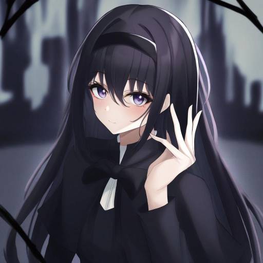 Illustration of Akemi homura (black dress), mahou shoujo madoka magica in the style of 7saki