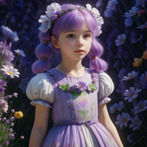 Young Girl with Violet Hair in Floral Dress