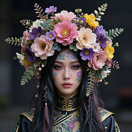 Cyberpunk Floral Crown Portrait
