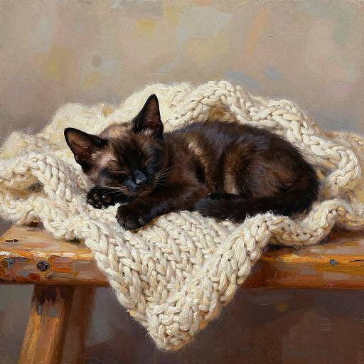 Cozy Burmese Kitten on Knit Blanket