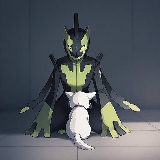 Illustration of Zygarde, pokemon in the style of Tsuruse