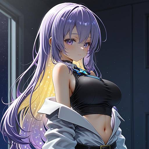 Illustration of Moona hoshinova (1st costume), hololive in the style of Chamaji