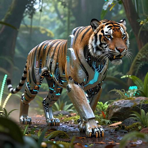 Futuristic Robotic Tiger in Jungle