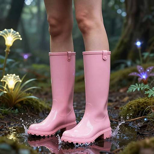 Surreal Pink Latex Boots in Enchanted Forest