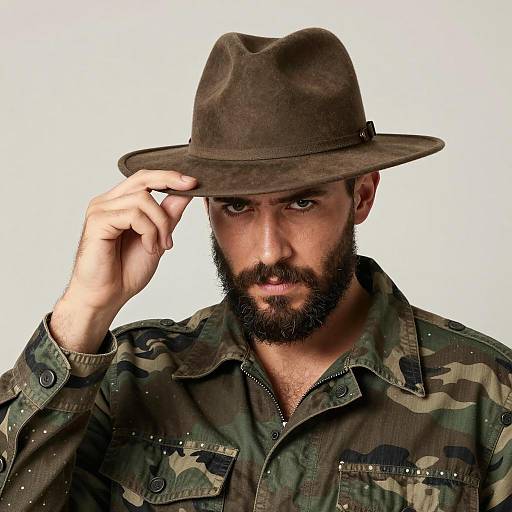 Serious Bearded Man in Camo Jacket