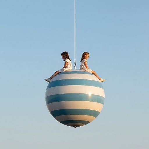 Children on Colossal Striped Orbs