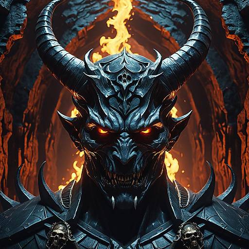 Epic 3D Devil Portrait with Fiery Abyss
