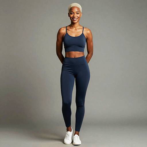 Smiling Woman in Navy Activewear
