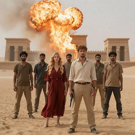 Desert Encounter with Explosive Background