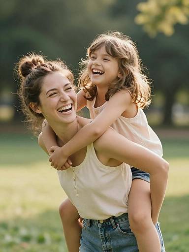 Playful Mother and Daughter in Park