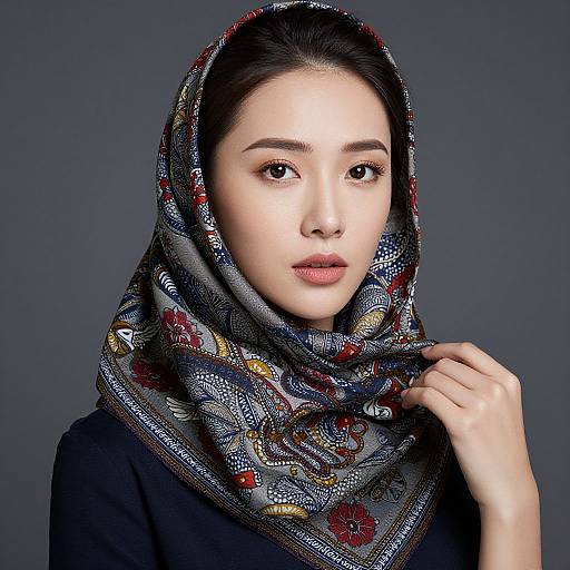Woman Wearing National Patterned Scarf