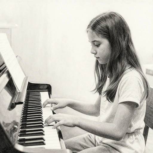 Pencil Drawing of Girl Playing Piano