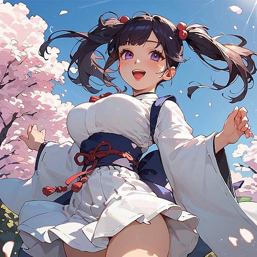 Smiling Japanese Girl in Kimono