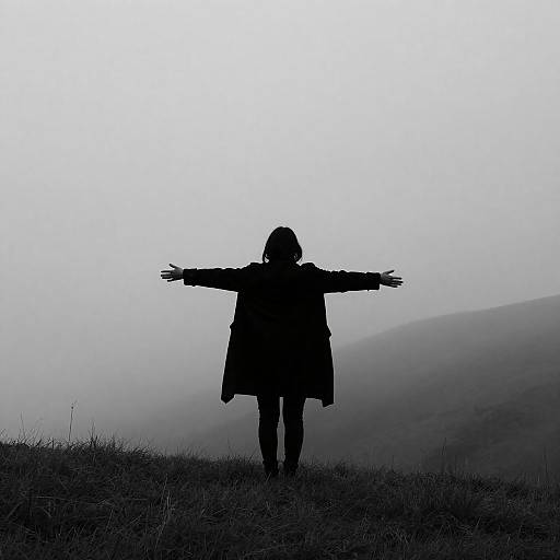 Mysterious Silhouette on a Foggy Hill