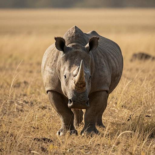 Rhinoceros Charging Through Golden Grass