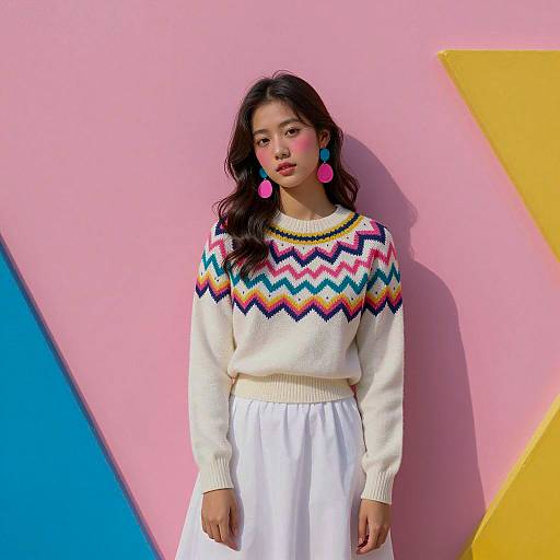 Vibrant Fashion Portrait by Colorful Wall