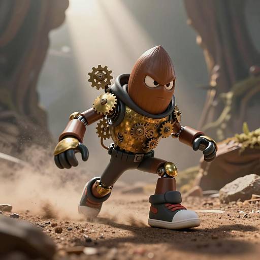 Futuristic Acorn Guardian in Motion