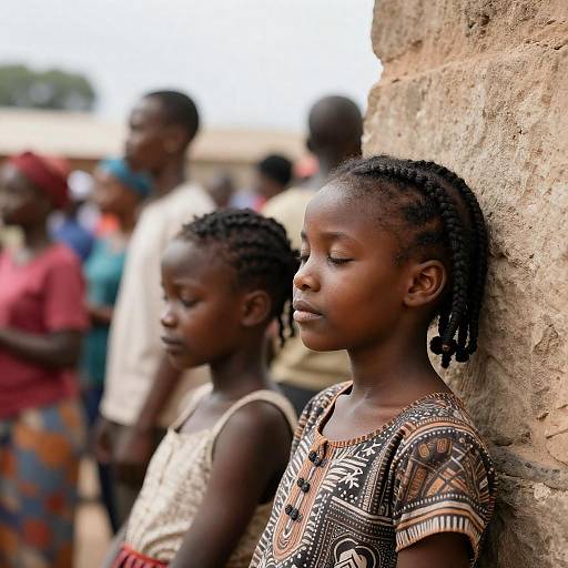 Two Young Black Girls Leaning Against Wall