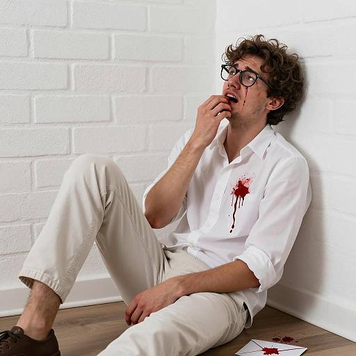 Distressed Young Man Against Brick Wall