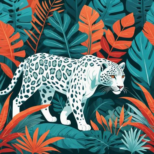 Stylized White Leopard in Tropical Paradise