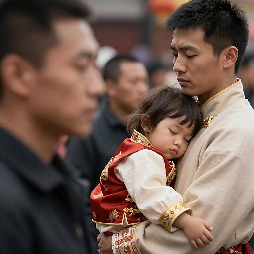 Serious East Asian Profile with Child