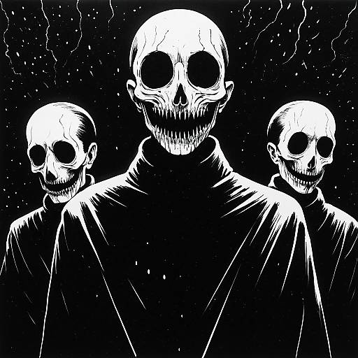 Black and White Phantasmagoric Spirits Illustration