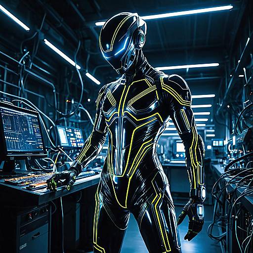 Futuristic Alien Engineer in Neon Bodysuit