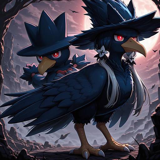 Illustration of Murkrow, pokemon in the style of Peso (cheese company)