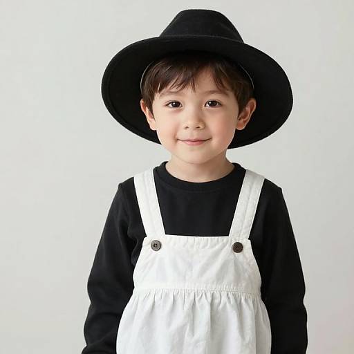 Smiling Boy in Black and White Outfit