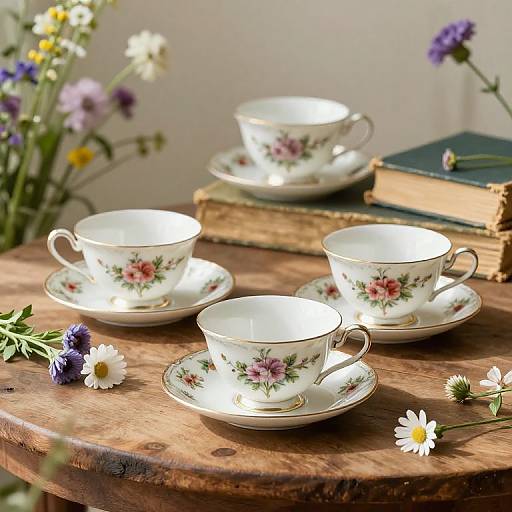 Vintage Porcelain Teacup with Wildflowers
