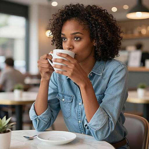 Café Scene with a Relaxed Woman