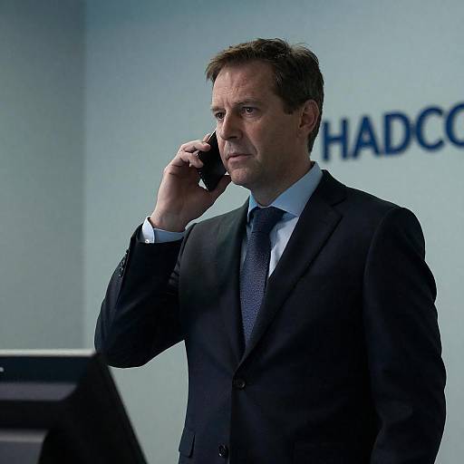 Businessman on Call in Dim Room