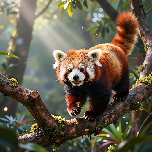 Whimsical Red Panda in Misty Forest