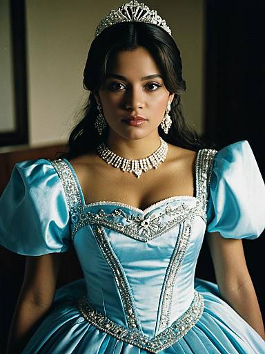 Cinematic Woman in Quinceañera Dress Portrait