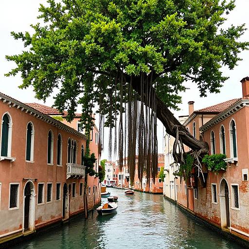 Floating Tree Over Serene Canal