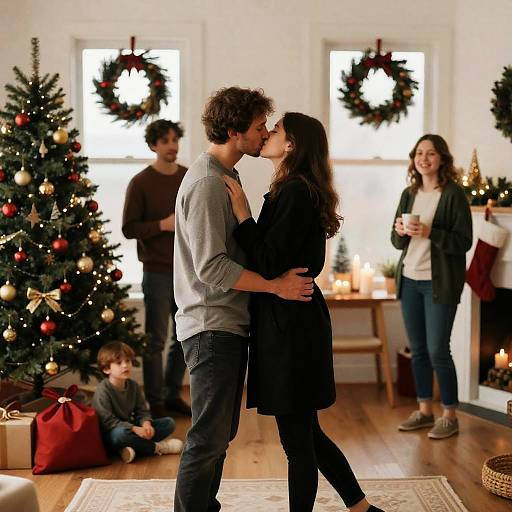 Romantic Christmas Scene with Family Gathering