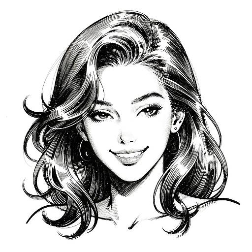 Monochromatic Ink Portrait of Smiling Woman