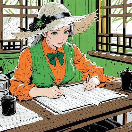 Calm Manga Illustration of a Writing Woman
