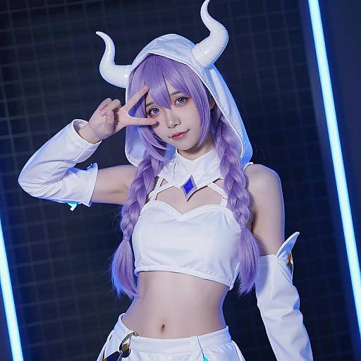 Neon Fantasy Woman with Twin Braids