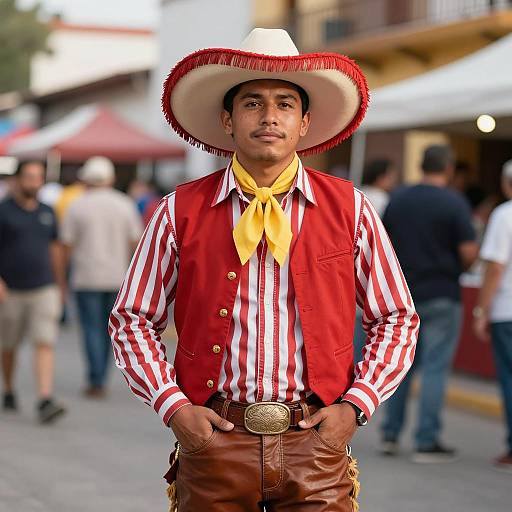 Young Man in Traditional Mexican Circus Vendor Costume