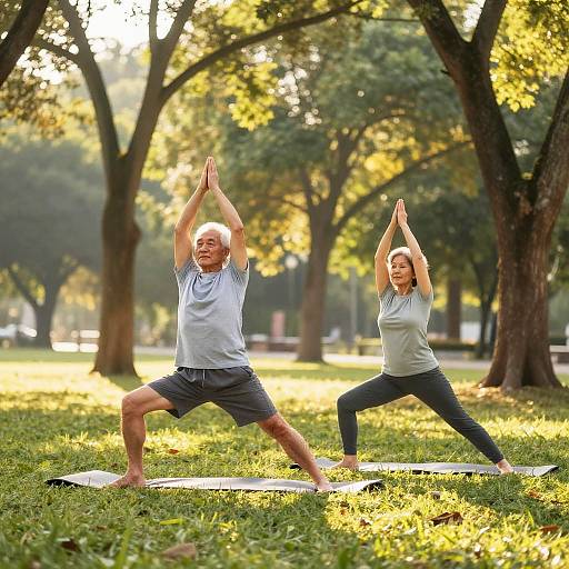 Elderly Couple Yoga in Golden Hour