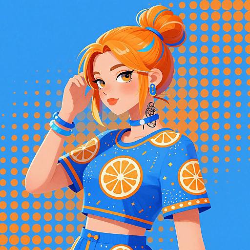 Stylized Pop Art Woman with Orange Accents