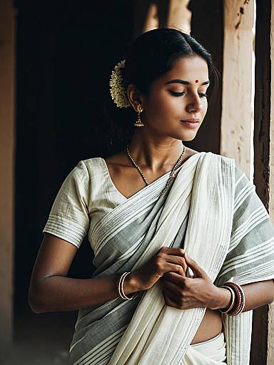 Graceful Malmal Cotton Saree Cinematic Portrait