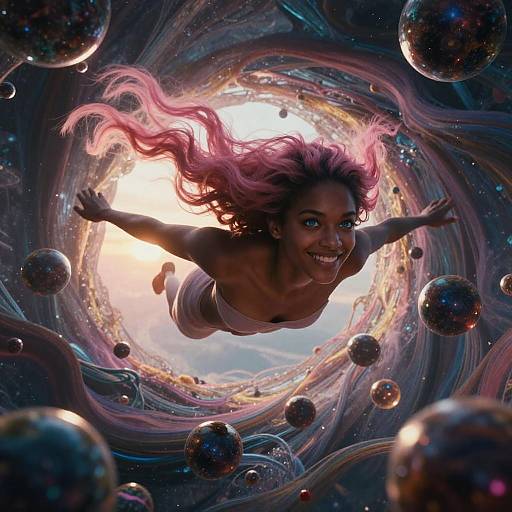 Dark Skin Girl Through Magical Portal