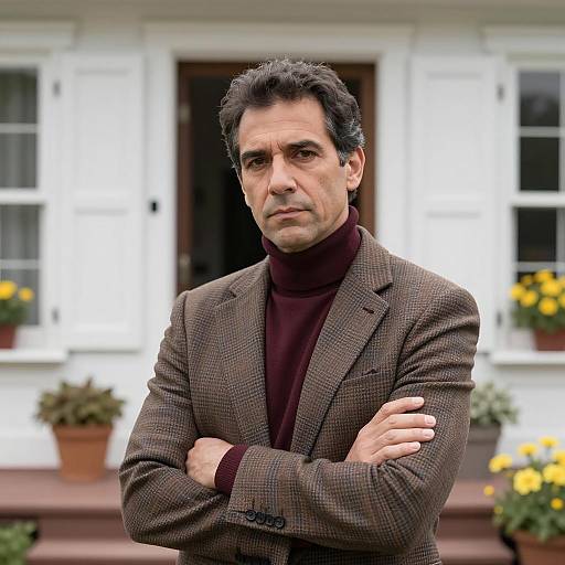 Serious Middle-Aged Man Standing Outside White House
