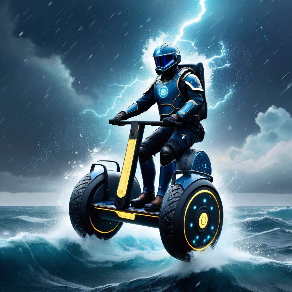 Celestial Segway Adventure on Stormy Seas